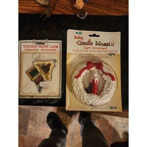 Vintage Set Of 2‎ Unopened Christmas Ornaments Sterling Candle Wreath Electric